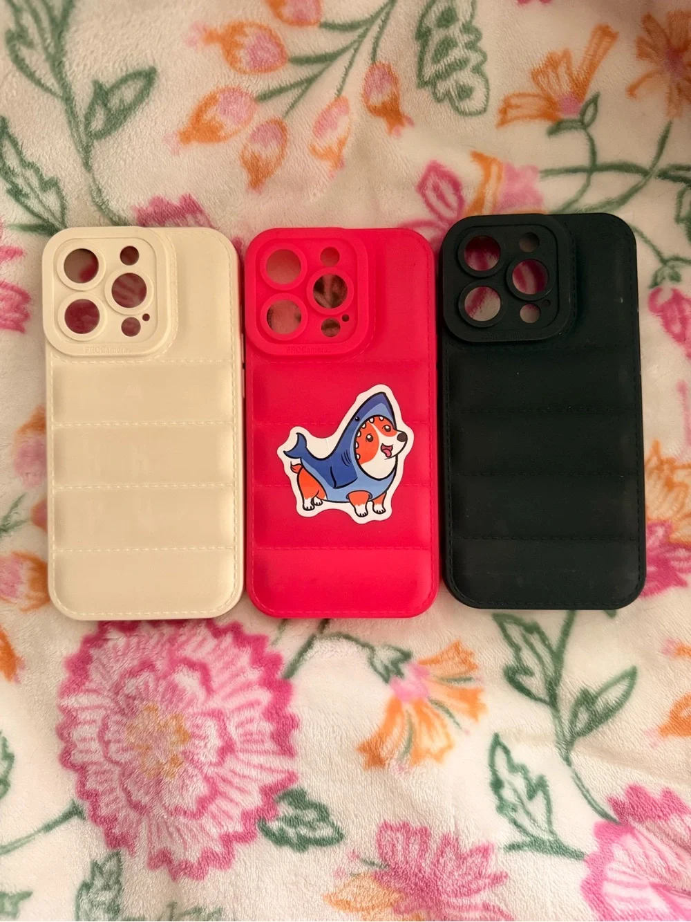 Silicone Quilted Phone Case with Card Slot - White, Red, Black
